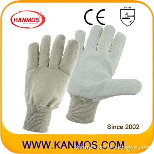 Genuine Cowhide Split Leather Work Gloves with White Wrist Cuff (11021)